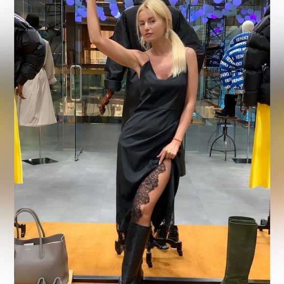 NWT Lake Studio thin strap black silk w/ lace trim  dress size 6-8 Ukraine 44 - Picture 8 of 8